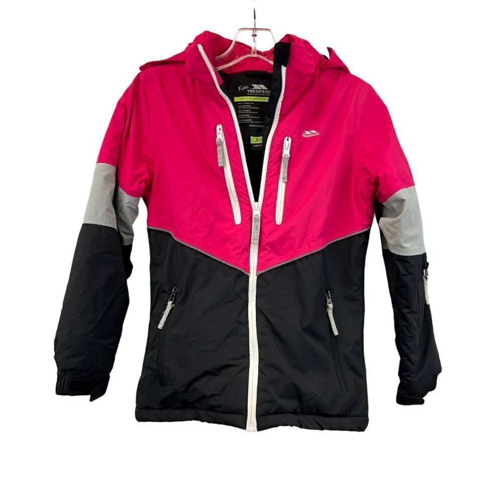 Trespass Kids Waterproof Full Zip Removable Hood Coat Colorblock Sz 9/10